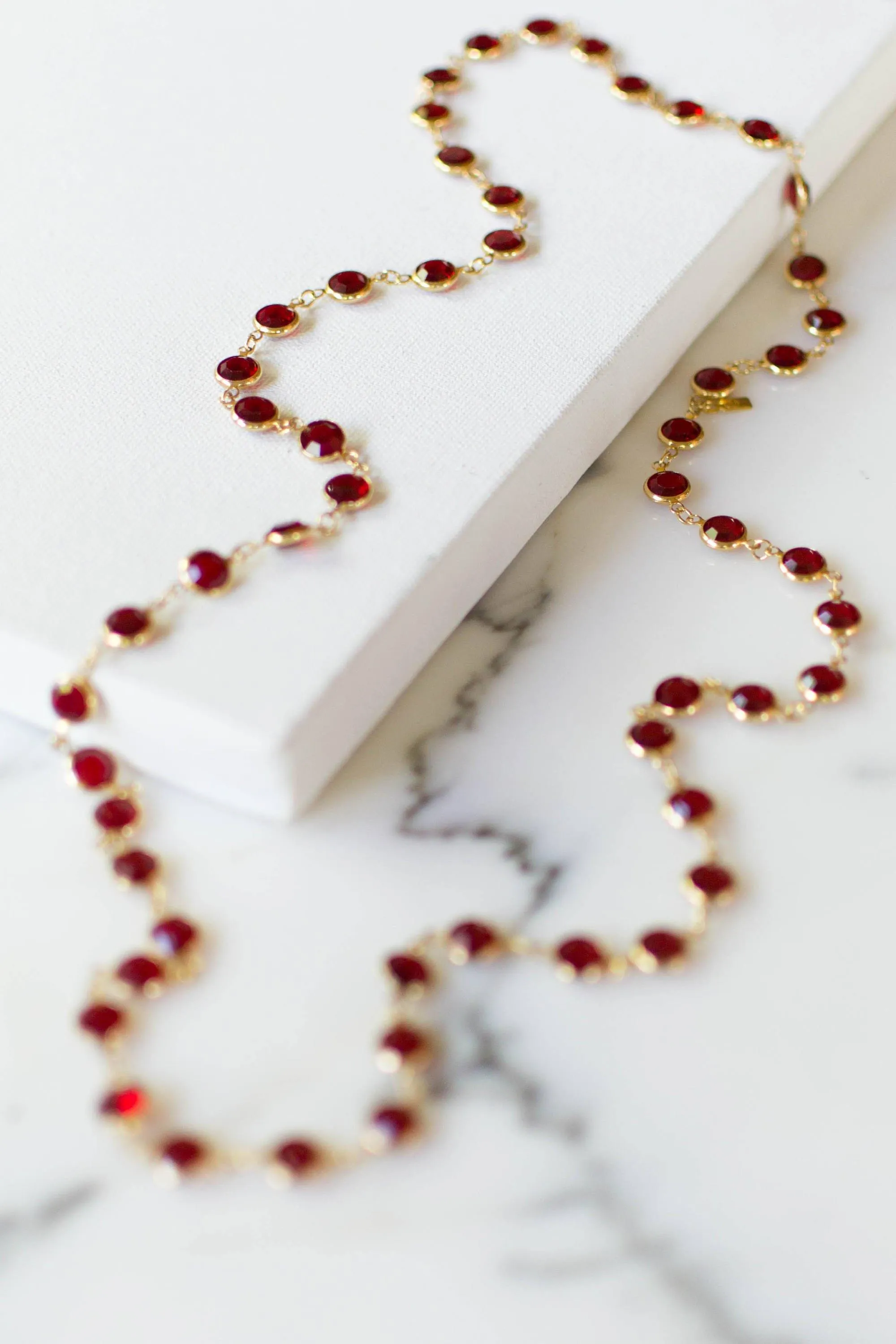 Swarovski Red Bezel Set Crystal Necklace, Collet Set, Open Back, Chicklet