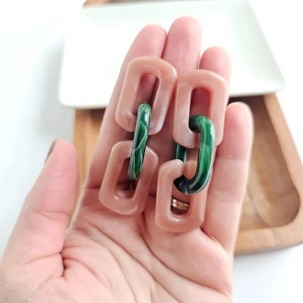 Tabitha Earrings - Vintage Rose & Forest Green Chain-Link