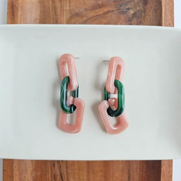 Tabitha Earrings - Vintage Rose & Forest Green Chain-Link