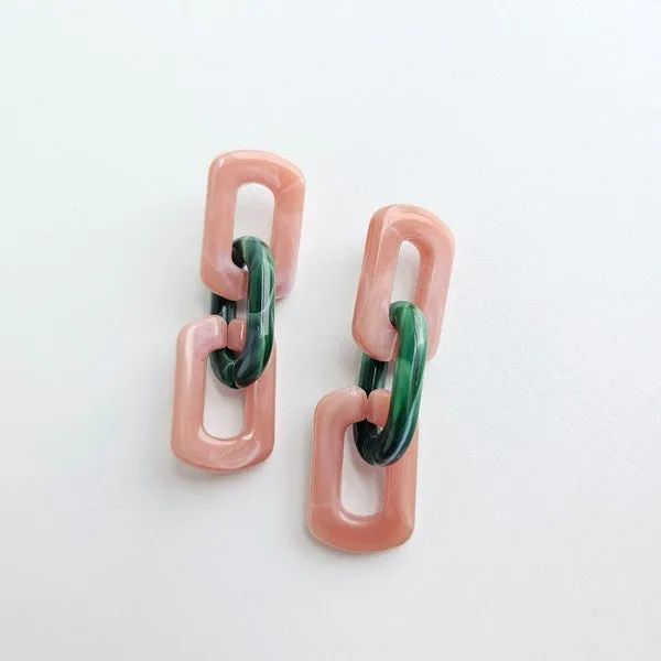 Tabitha Earrings - Vintage Rose & Forest Green Chain-Link