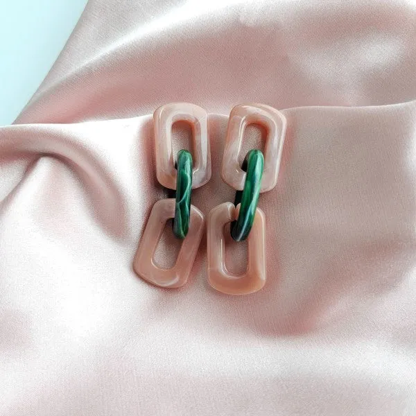 Tabitha Earrings - Vintage Rose & Forest Green Chain-Link