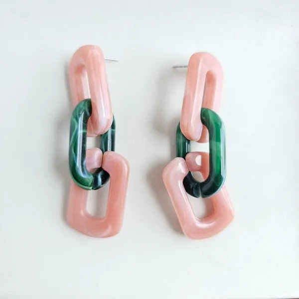 Tabitha Earrings - Vintage Rose & Forest Green Chain-Link