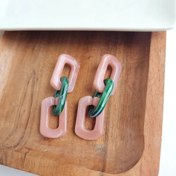Tabitha Earrings - Vintage Rose & Forest Green Chain-Link
