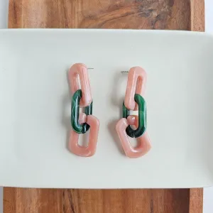 Tabitha Earrings - Vintage Rose & Forest Green Chain-Link