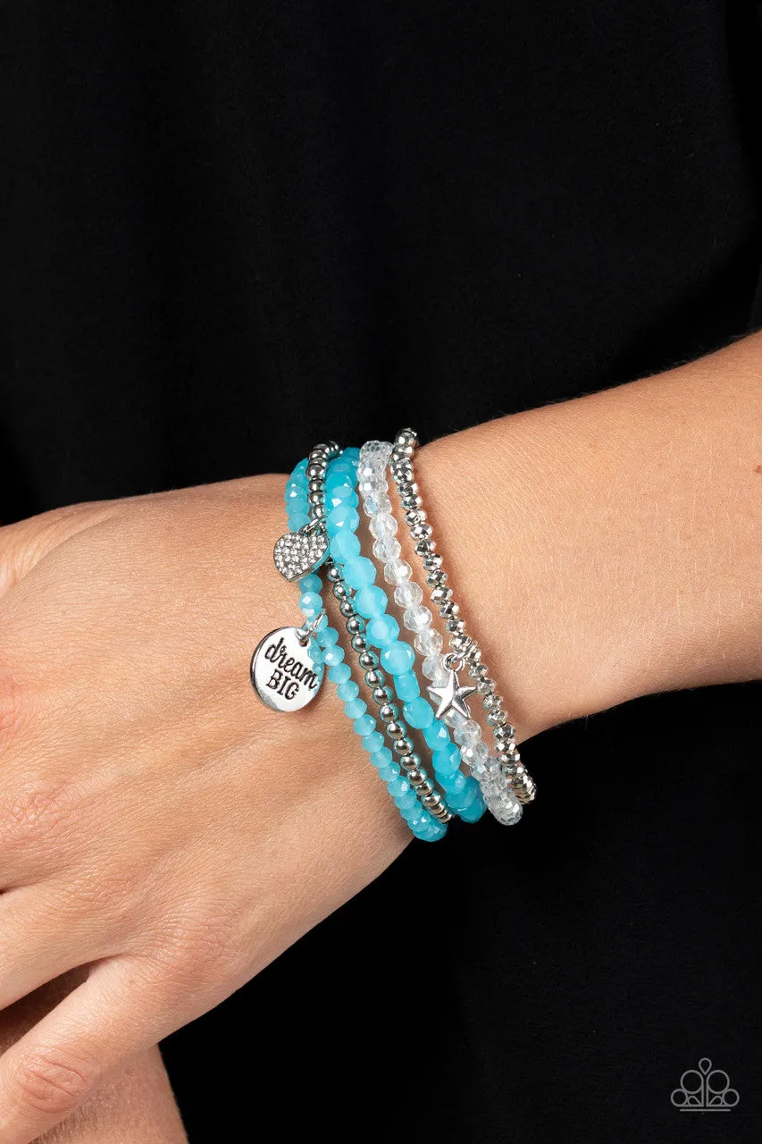 Teenage DREAMER - Blue - Beaded Heart Star Charm "Dream Big" Inspirational Paparazzi Stretchy Bracelet
