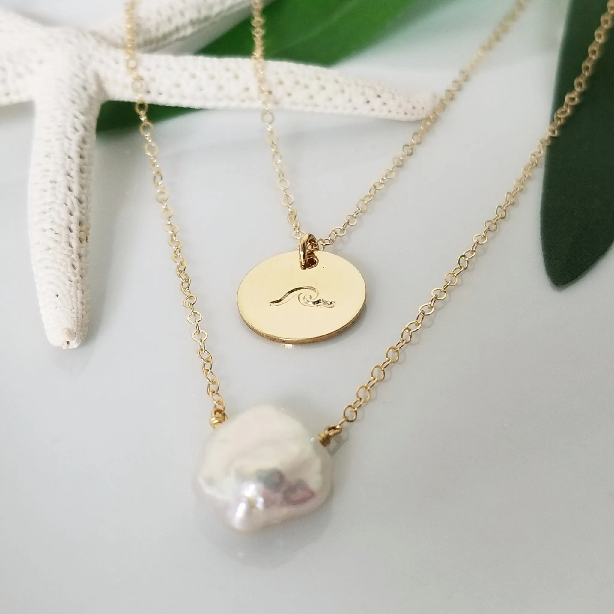 The "Haley" Set - Raw Pearl and Initial Necklace Set - Sterling, Gold, or Rose Gold