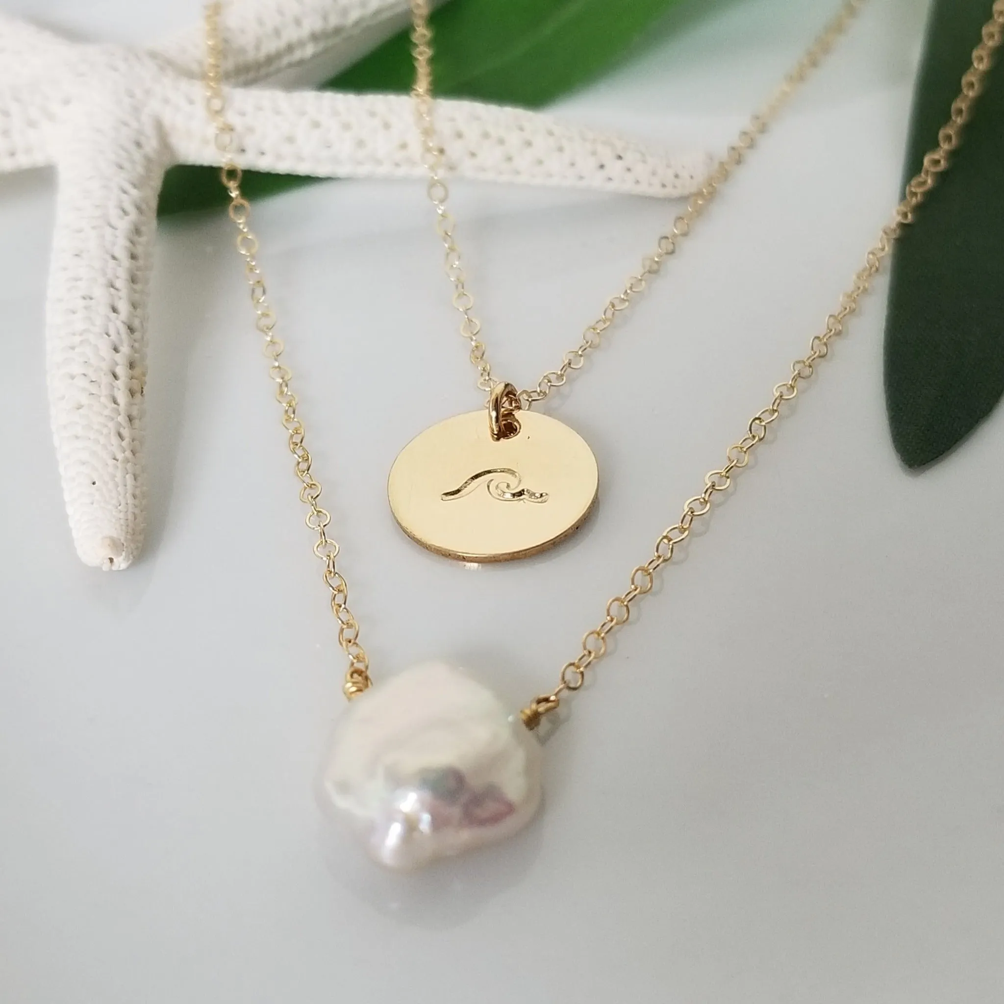 The "Haley" Set - Raw Pearl and Initial Necklace Set - Sterling, Gold, or Rose Gold