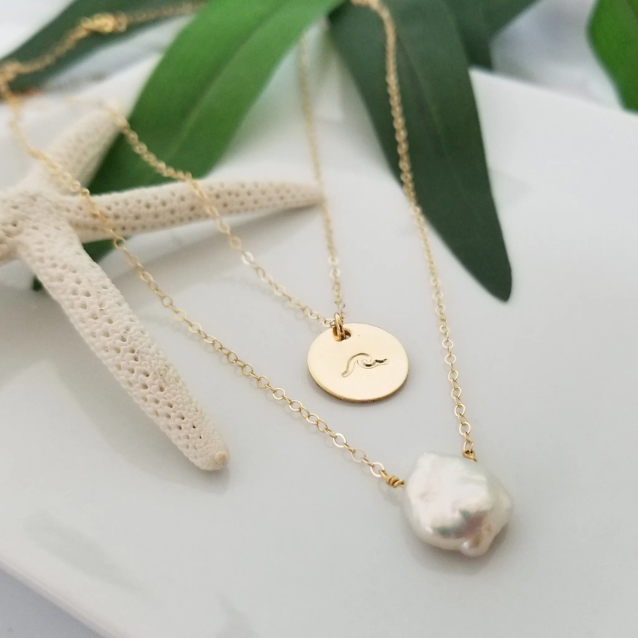The "Haley" Set - Raw Pearl and Initial Necklace Set - Sterling, Gold, or Rose Gold