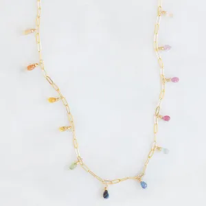 The Rainbow Sapphire Briolette Necklace | Gold Filled