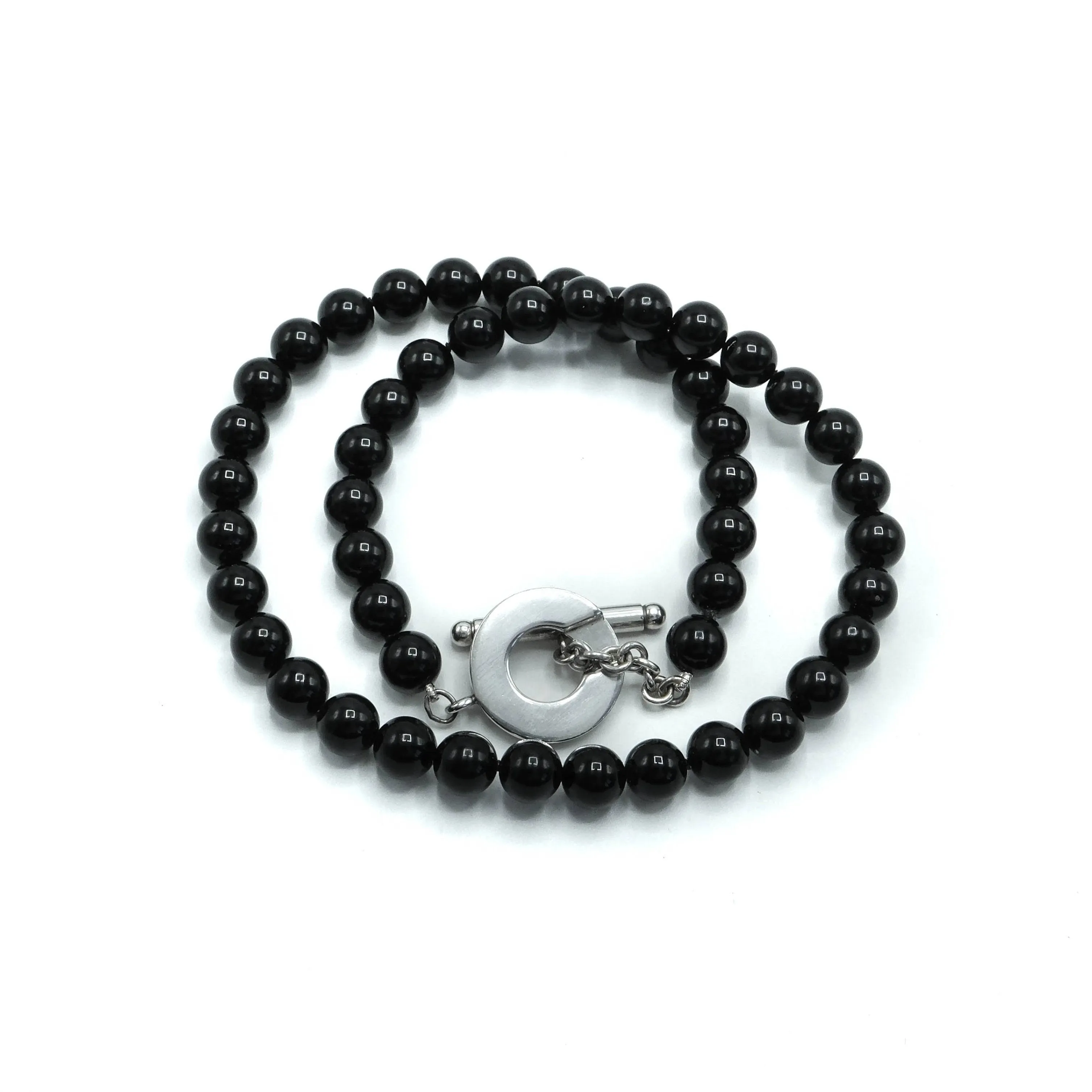 Tiffany & Co Black Onyx Bead Toggle Sterling Silver Choker Necklace - 16"