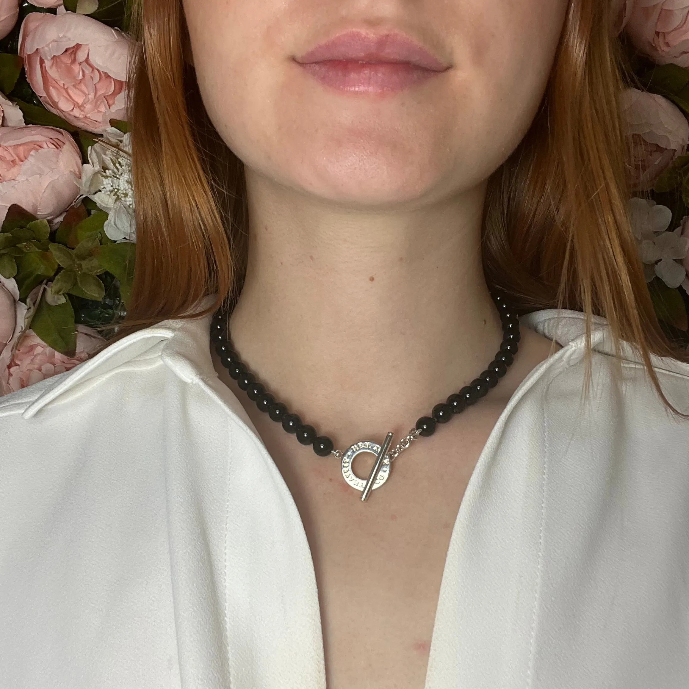 Tiffany & Co Black Onyx Bead Toggle Sterling Silver Choker Necklace - 16"