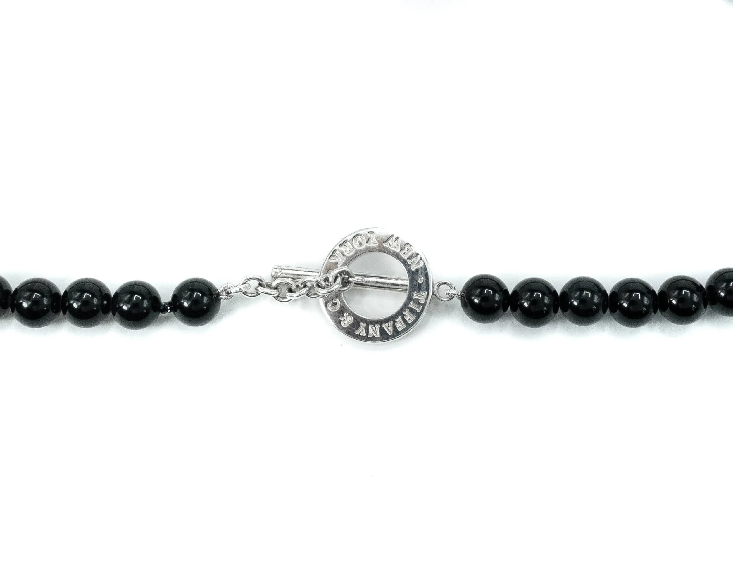 Tiffany & Co Black Onyx Bead Toggle Sterling Silver Choker Necklace - 16"
