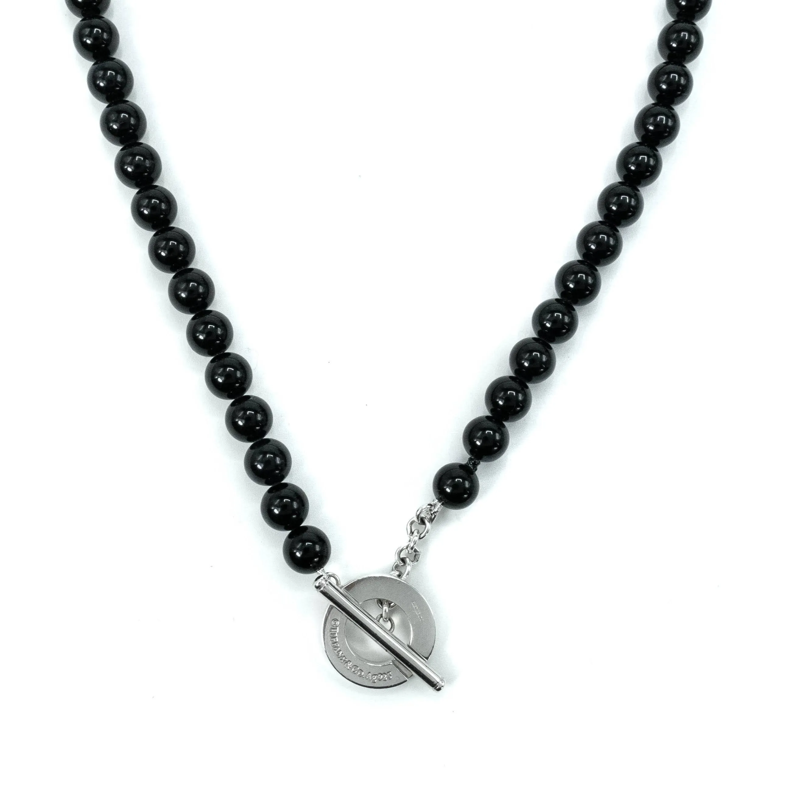 Tiffany & Co Black Onyx Bead Toggle Sterling Silver Choker Necklace - 16"