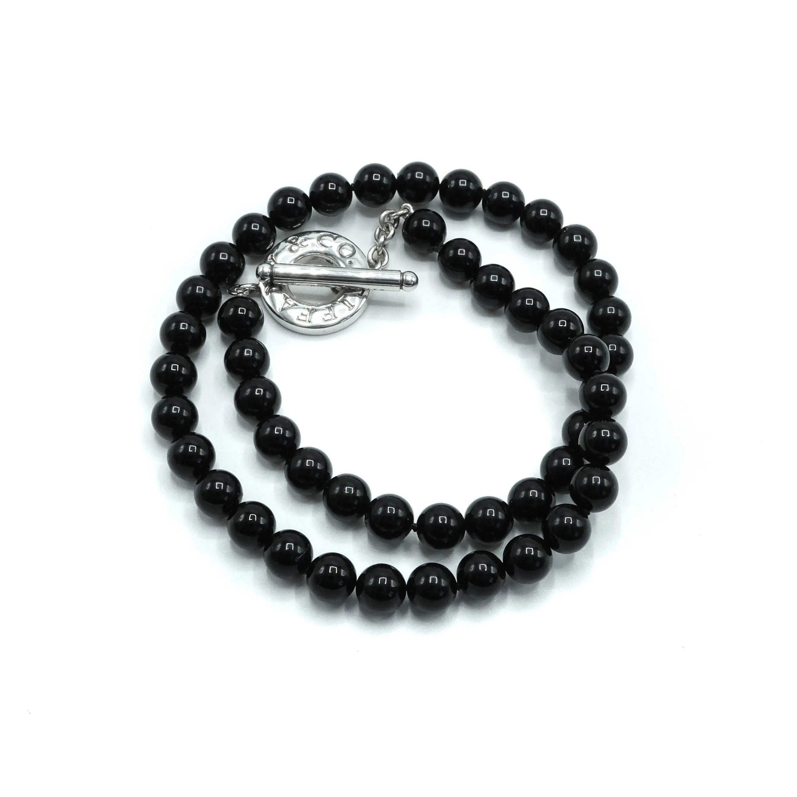 Tiffany & Co Black Onyx Bead Toggle Sterling Silver Choker Necklace - 16"