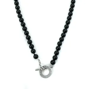 Tiffany & Co Black Onyx Bead Toggle Sterling Silver Choker Necklace - 16"