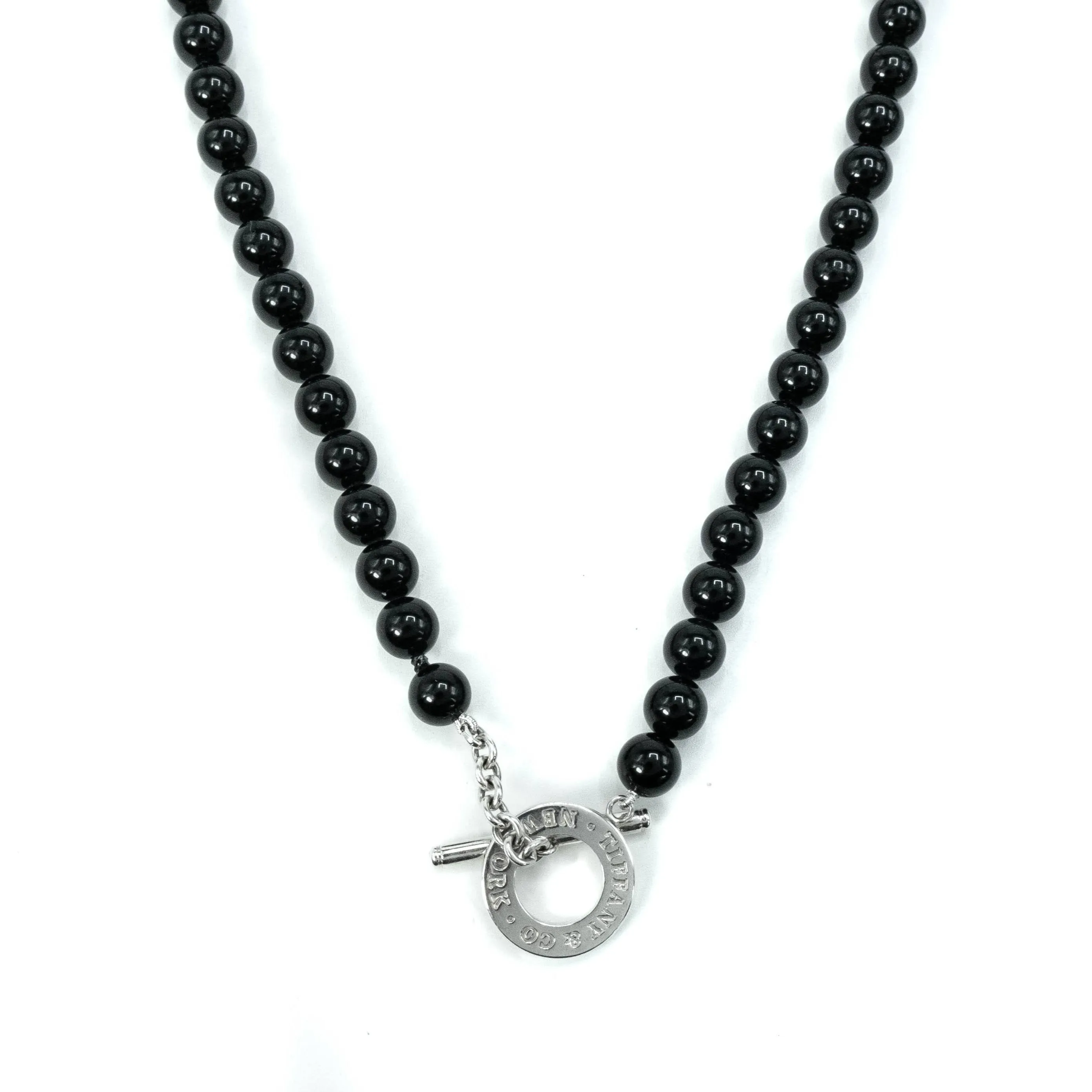 Tiffany & Co Black Onyx Bead Toggle Sterling Silver Choker Necklace - 16"
