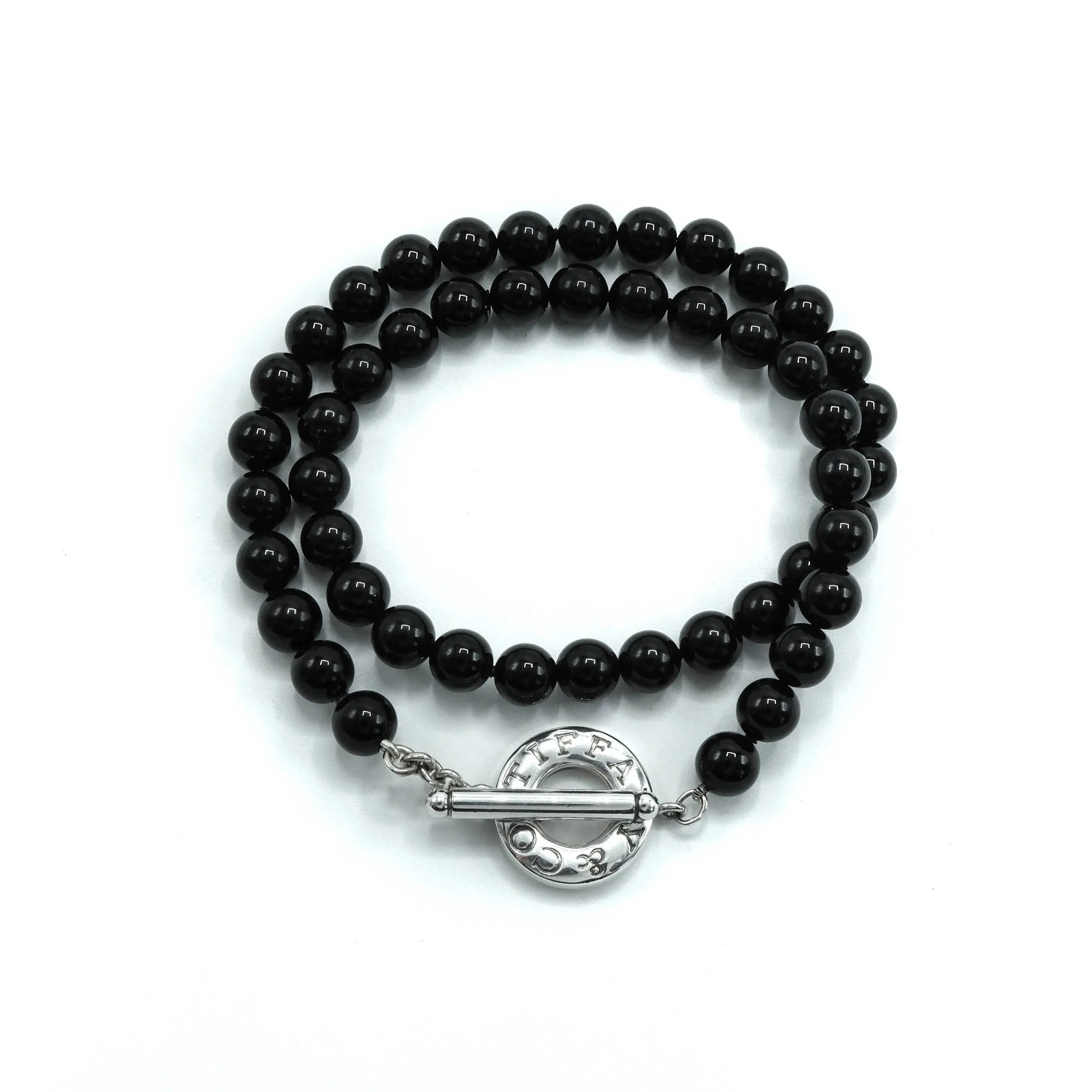 Tiffany & Co Black Onyx Bead Toggle Sterling Silver Choker Necklace - 16"