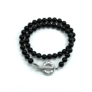 Tiffany & Co Black Onyx Bead Toggle Sterling Silver Choker Necklace - 16"