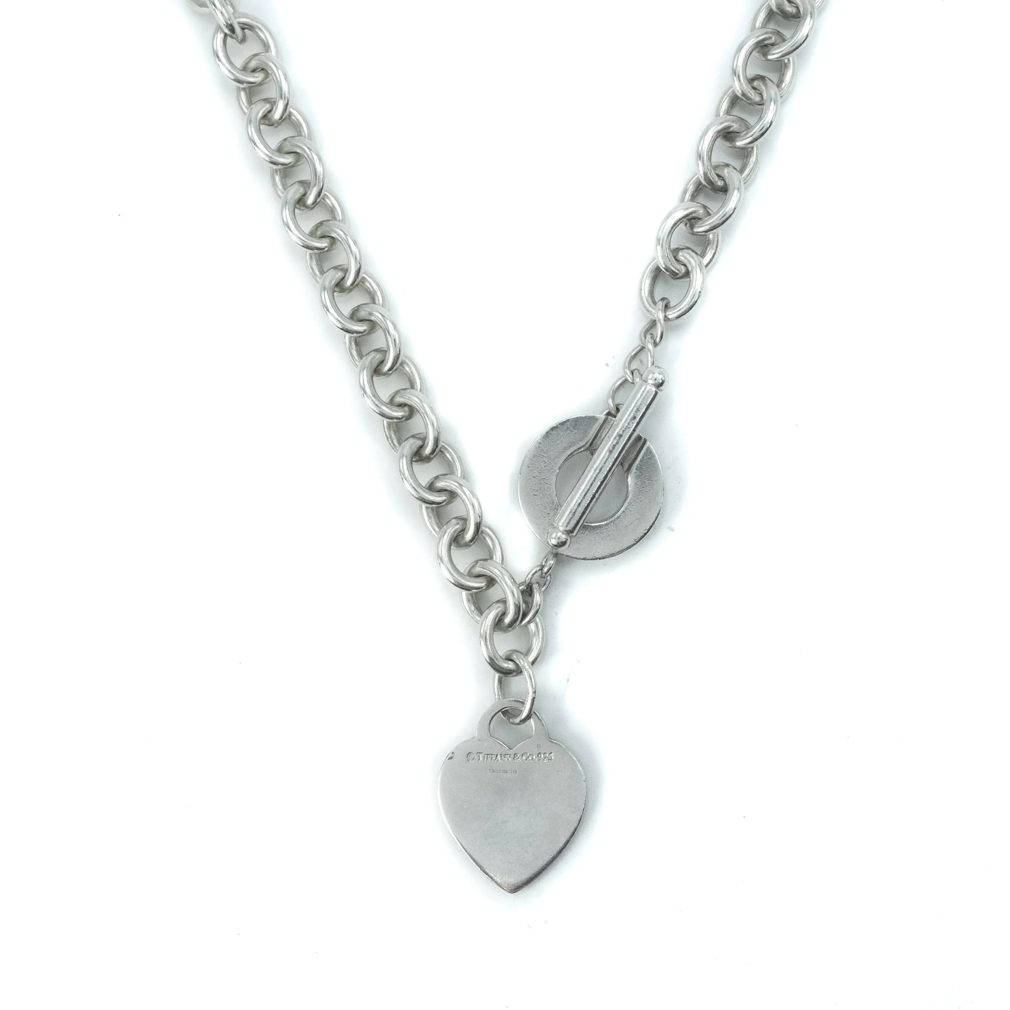 Tiffany & Co Plain Heart Tag Sterling Silver Pendant Toggle Choker Necklace - 15"