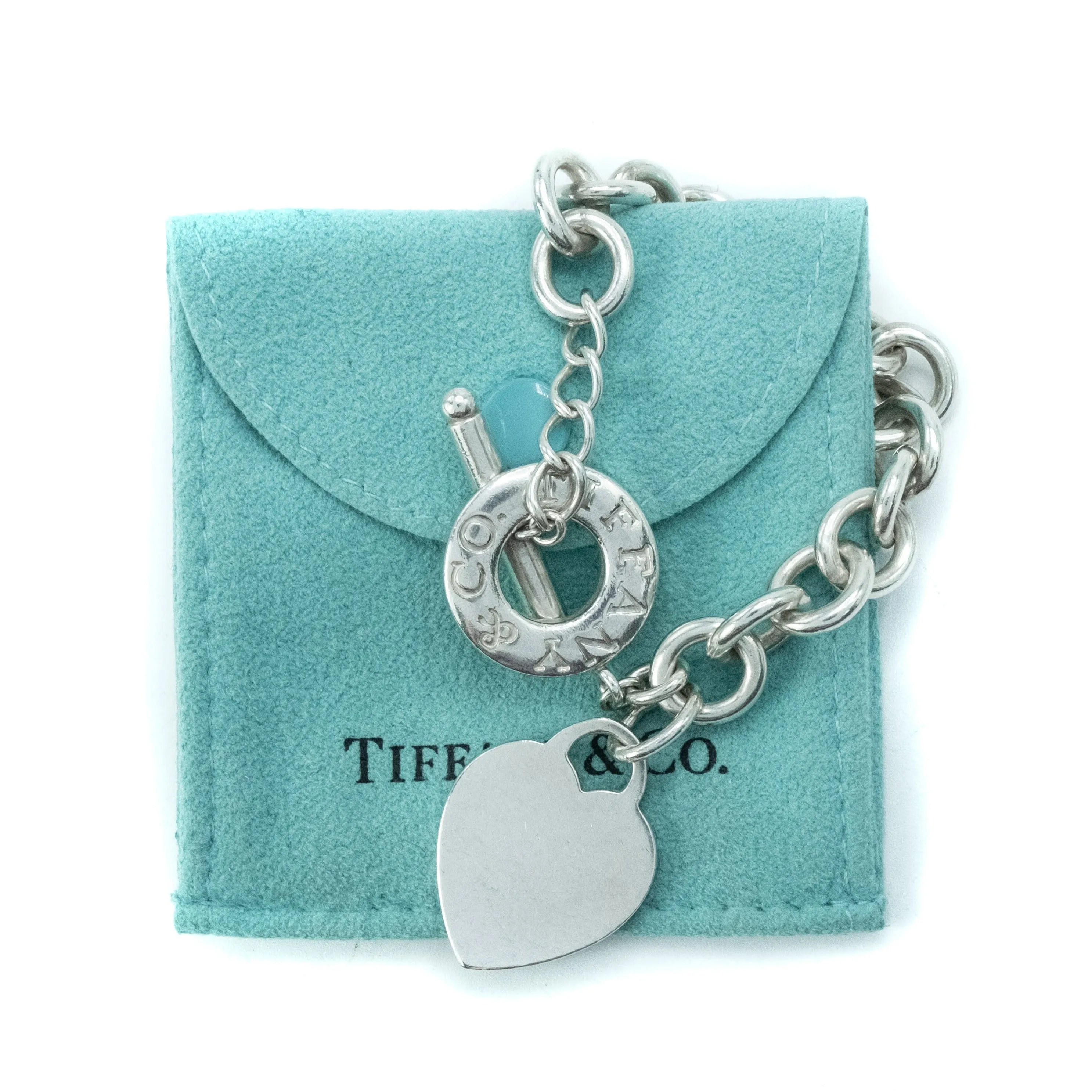 Tiffany & Co Plain Heart Tag Sterling Silver Pendant Toggle Choker Necklace - 15"