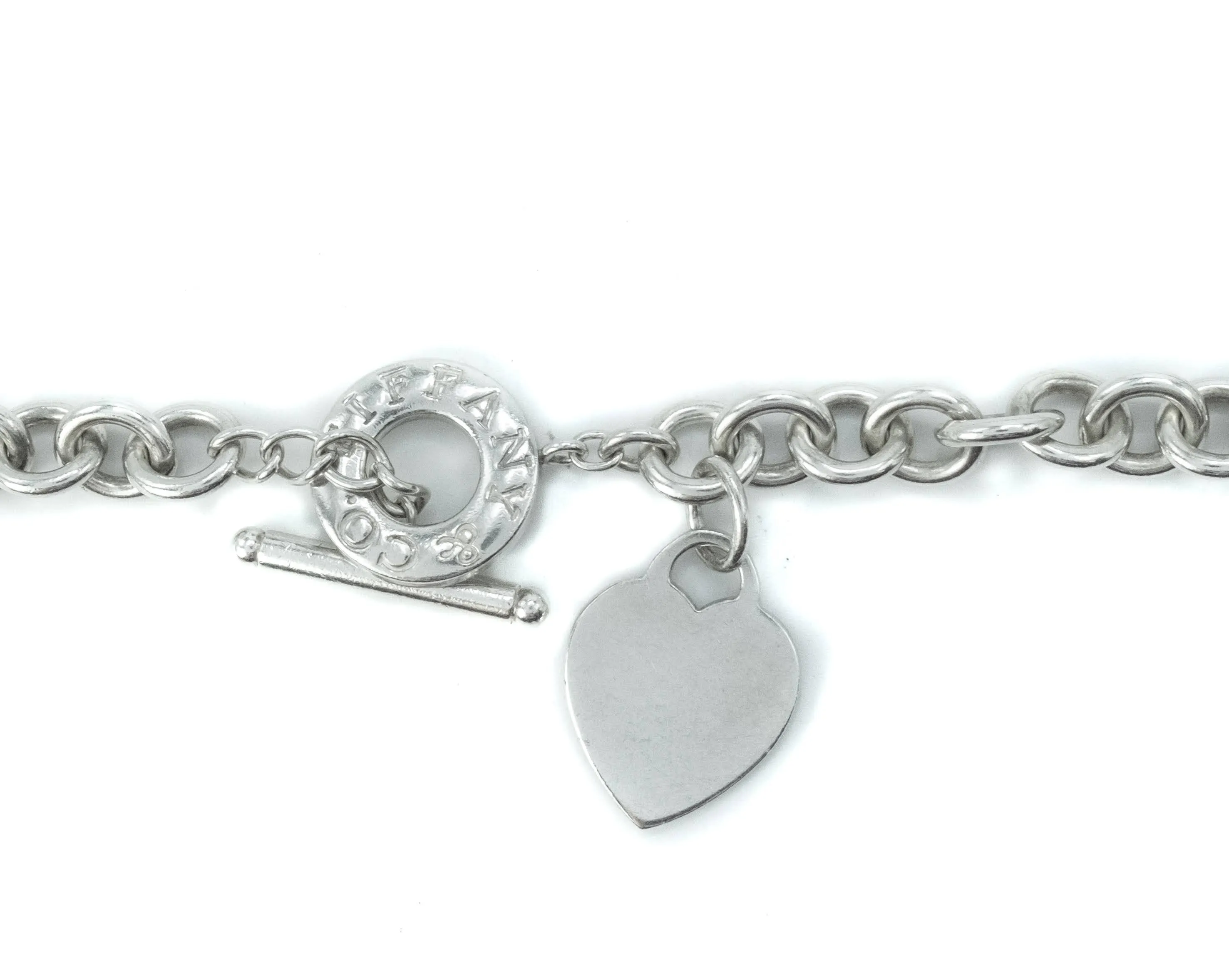 Tiffany & Co Plain Heart Tag Sterling Silver Pendant Toggle Choker Necklace - 15"