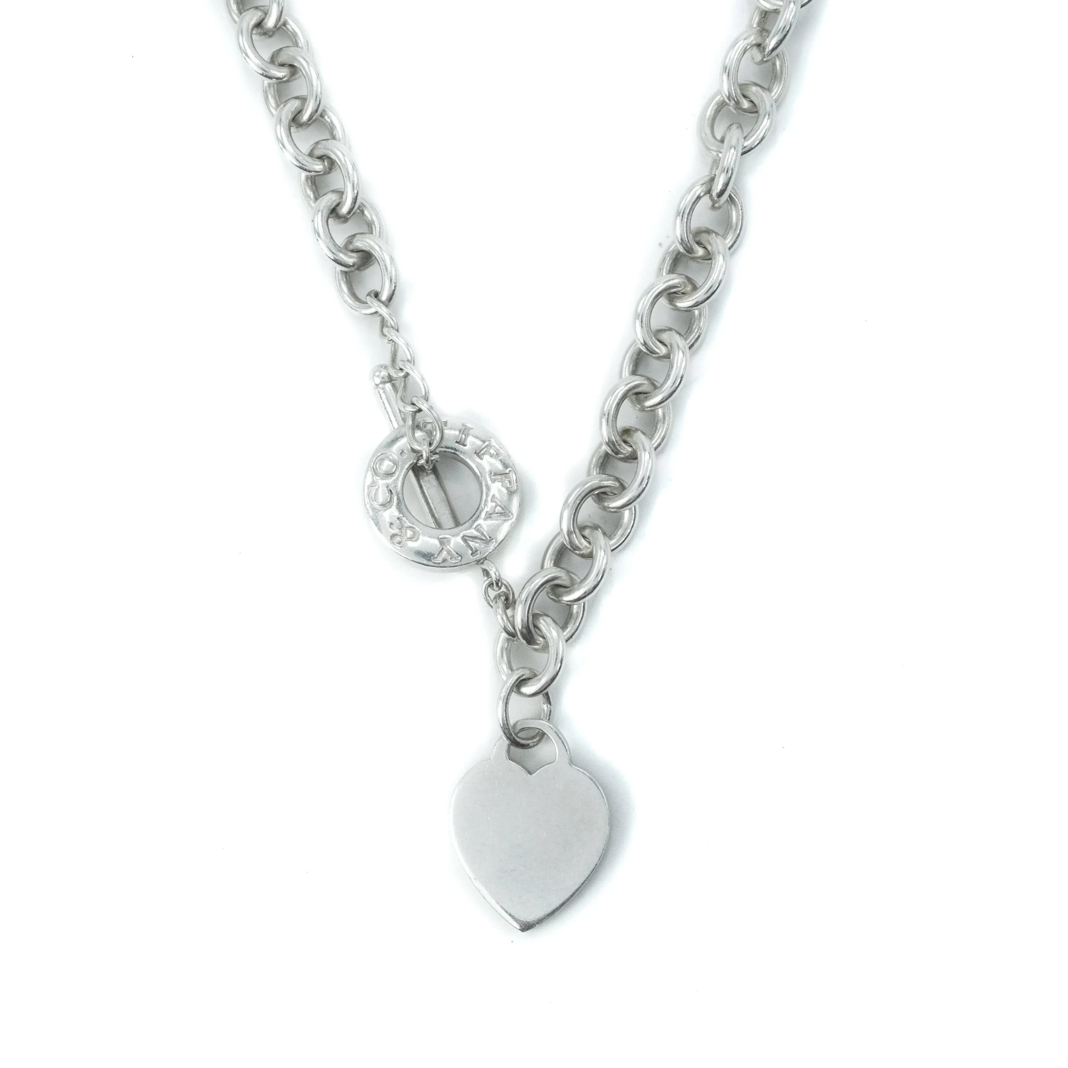 Tiffany & Co Plain Heart Tag Sterling Silver Pendant Toggle Choker Necklace - 15"
