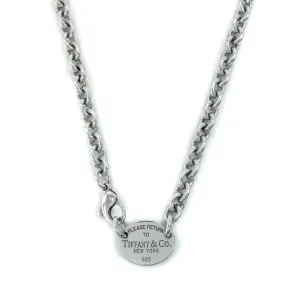 Tiffany & Co Return To Tiffany Sterling Silver Oval Tag Choker Necklace - 15"