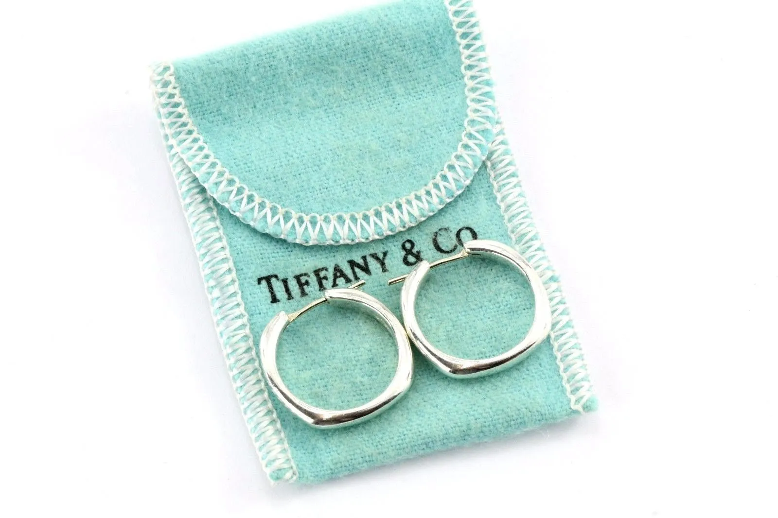 Tiffany & Co Sterling Silver Cushion Hoop Earrings