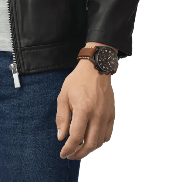 Tissot Chrono XL PVD on Brown Leather look