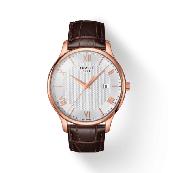 TISSOT TRADITION ON SILVER RG PVD LEATHER
