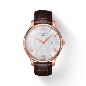 TISSOT TRADITION ON SILVER RG PVD LEATHER