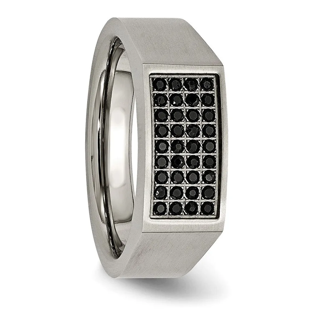 Titanium Brushed and Polished Black CZ Signet Ring
