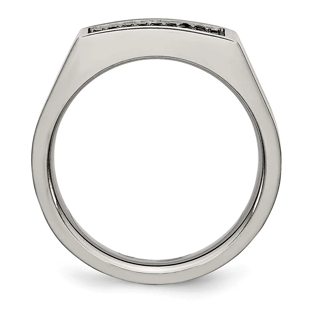 Titanium Brushed and Polished Black CZ Signet Ring