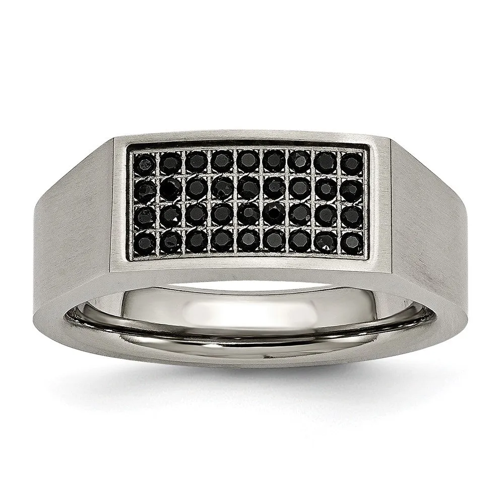 Titanium Brushed and Polished Black CZ Signet Ring