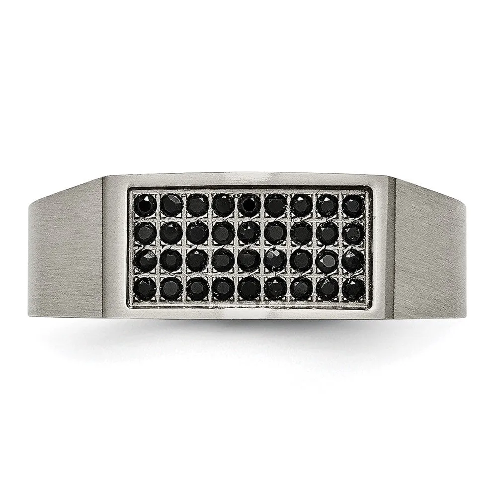 Titanium Brushed and Polished Black CZ Signet Ring