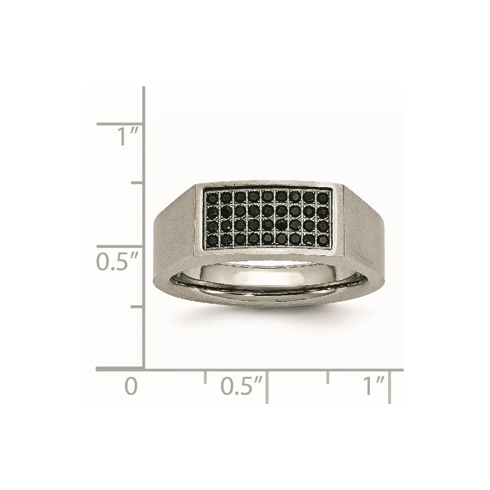 Titanium Brushed and Polished Black CZ Signet Ring