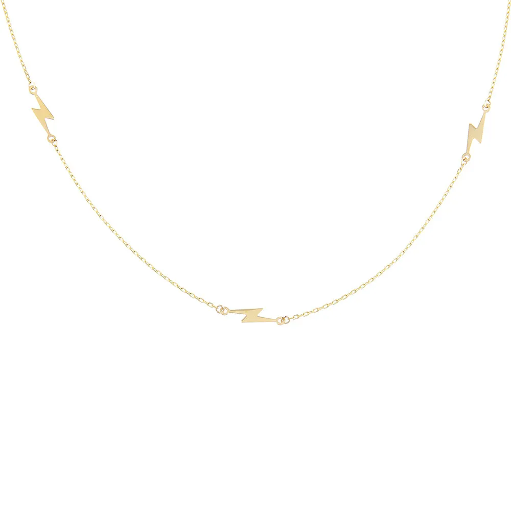 Triple Lightning Bolt Necklace 14K