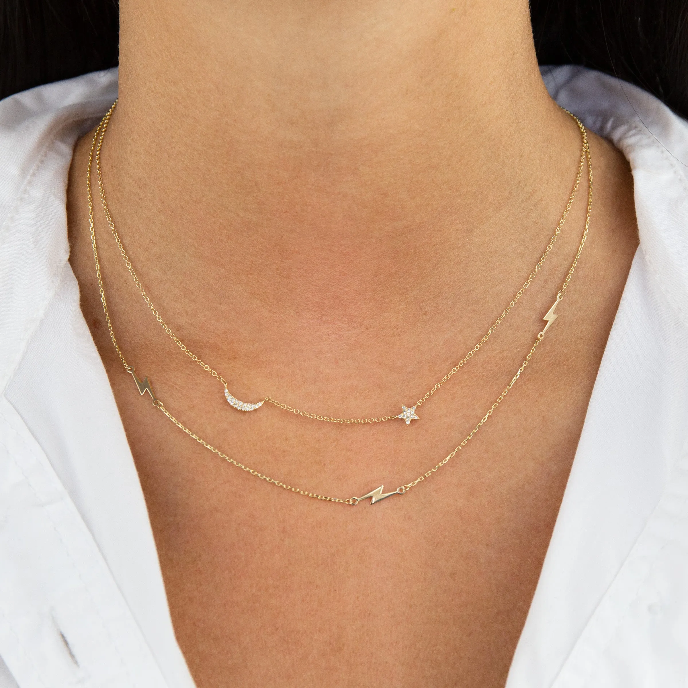 Triple Lightning Bolt Necklace 14K