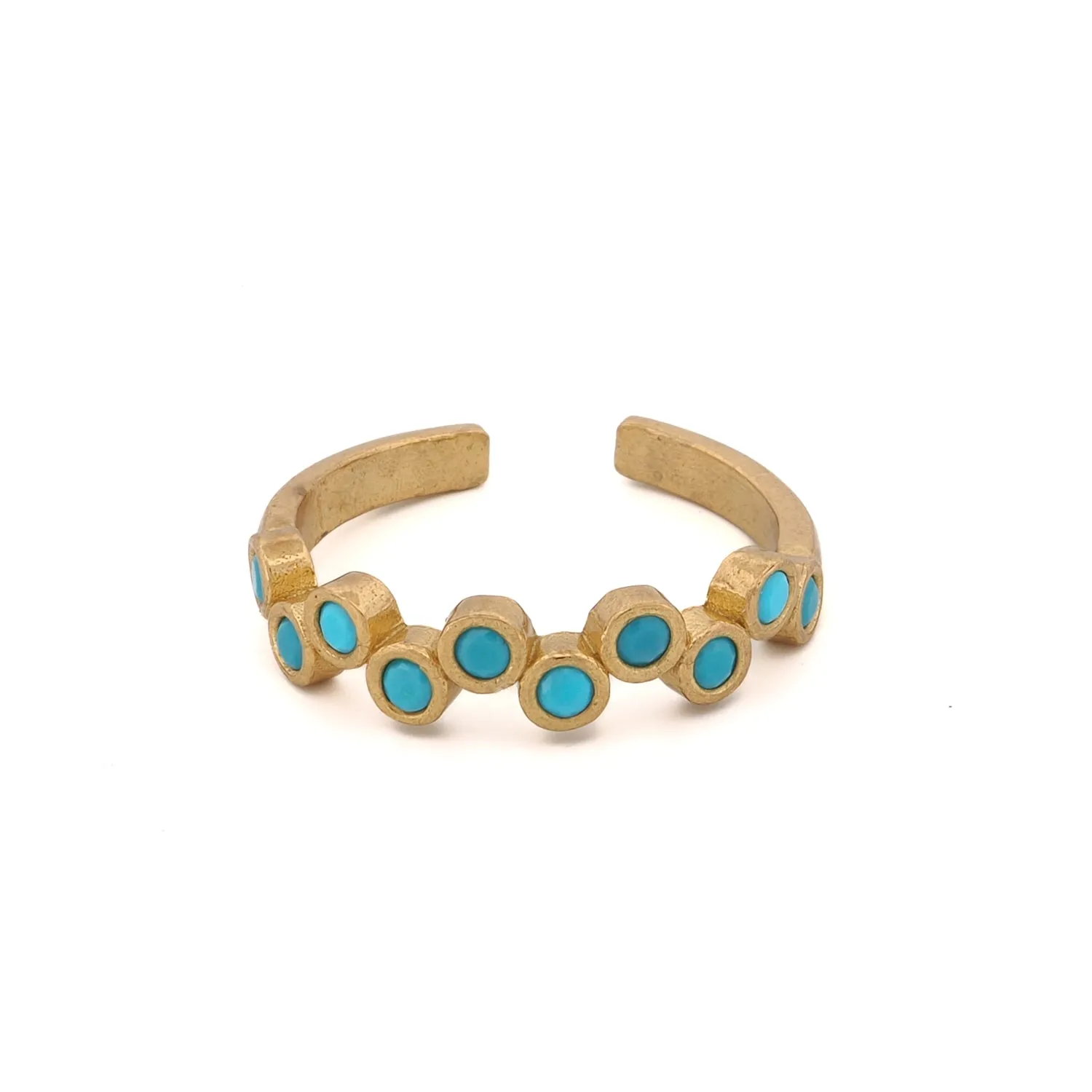 Turquoise Stone & Gold Zig Zag Stackable Adjustable Ring