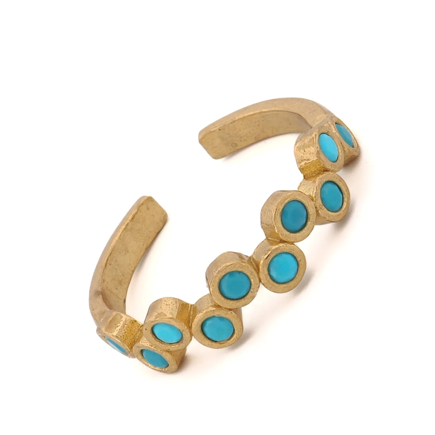 Turquoise Stone & Gold Zig Zag Stackable Adjustable Ring