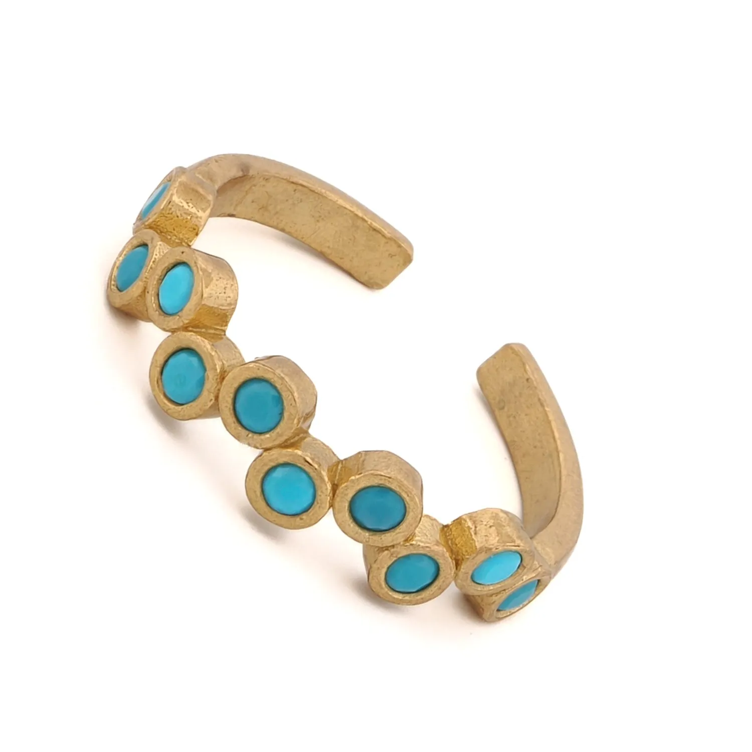 Turquoise Stone & Gold Zig Zag Stackable Adjustable Ring