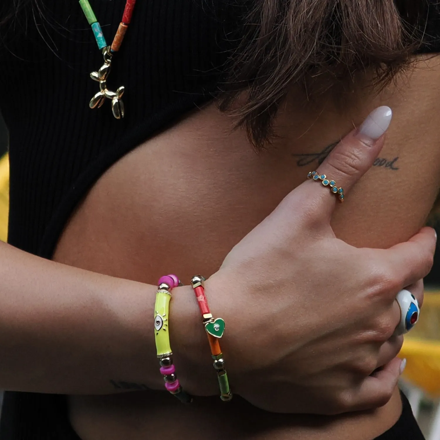 Turquoise Stone & Gold Zig Zag Stackable Adjustable Ring
