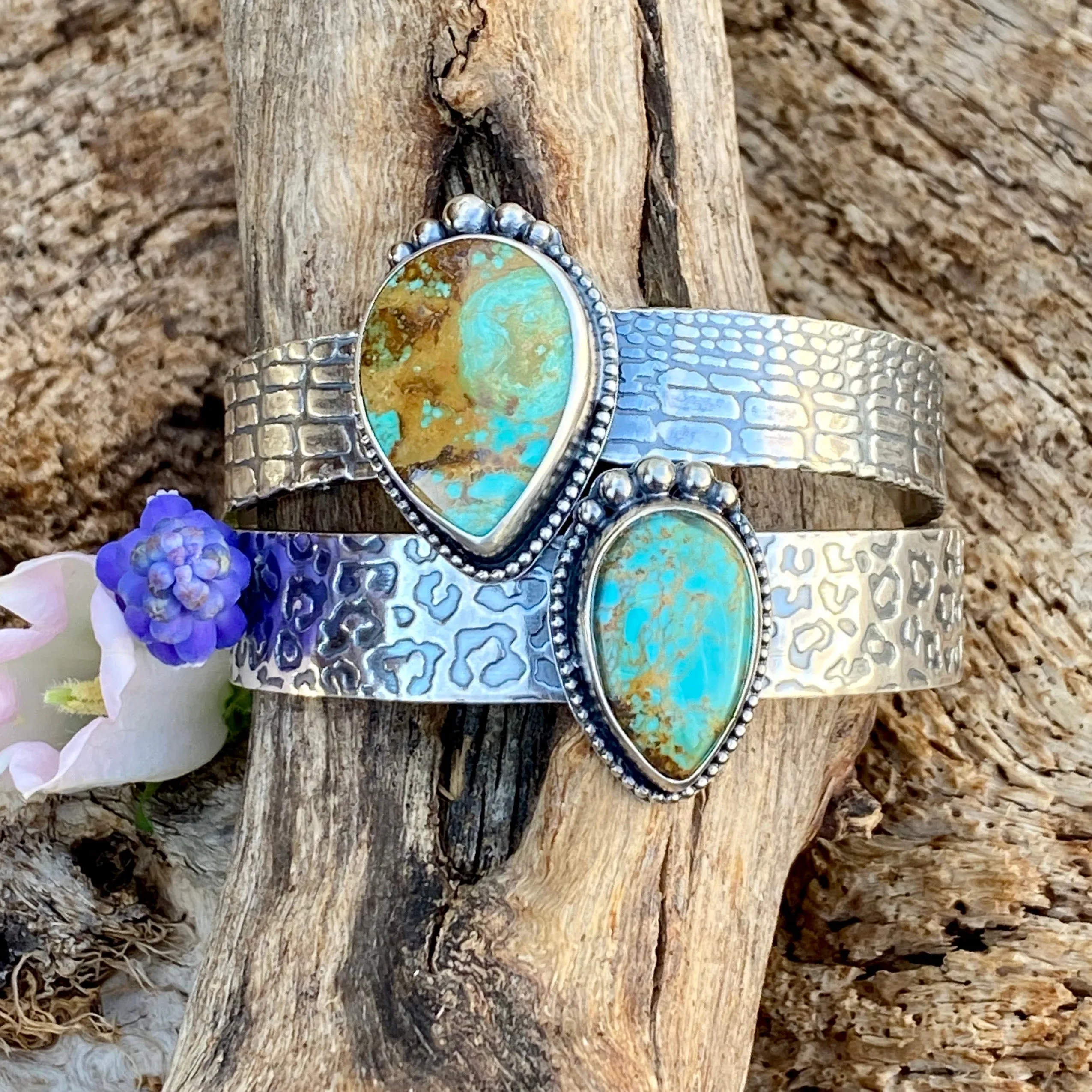 Turquoise Teardrop & Snakeskin cuff