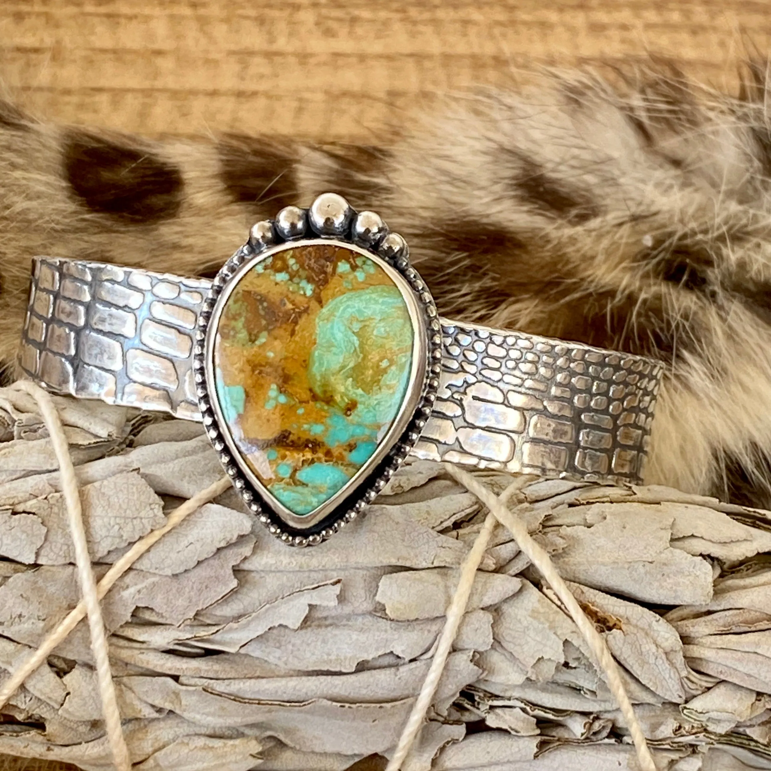 Turquoise Teardrop & Snakeskin cuff
