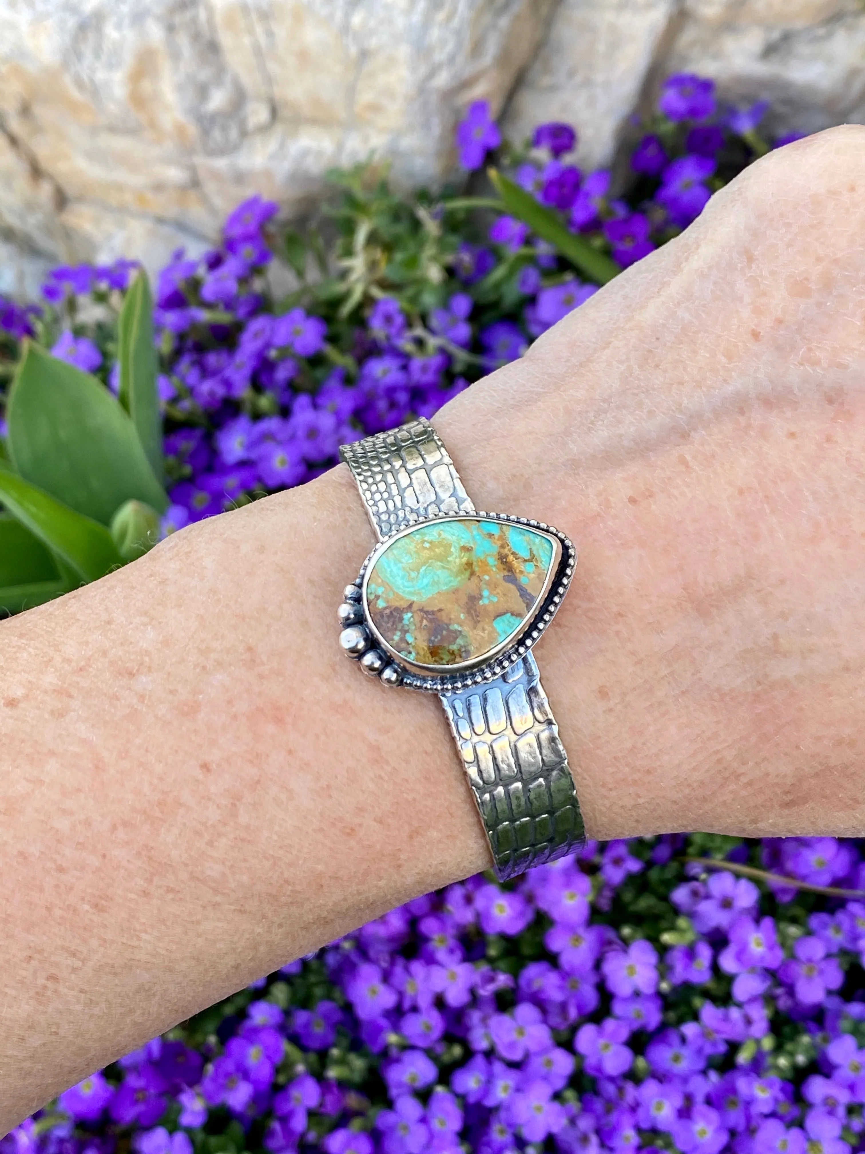 Turquoise Teardrop & Snakeskin cuff