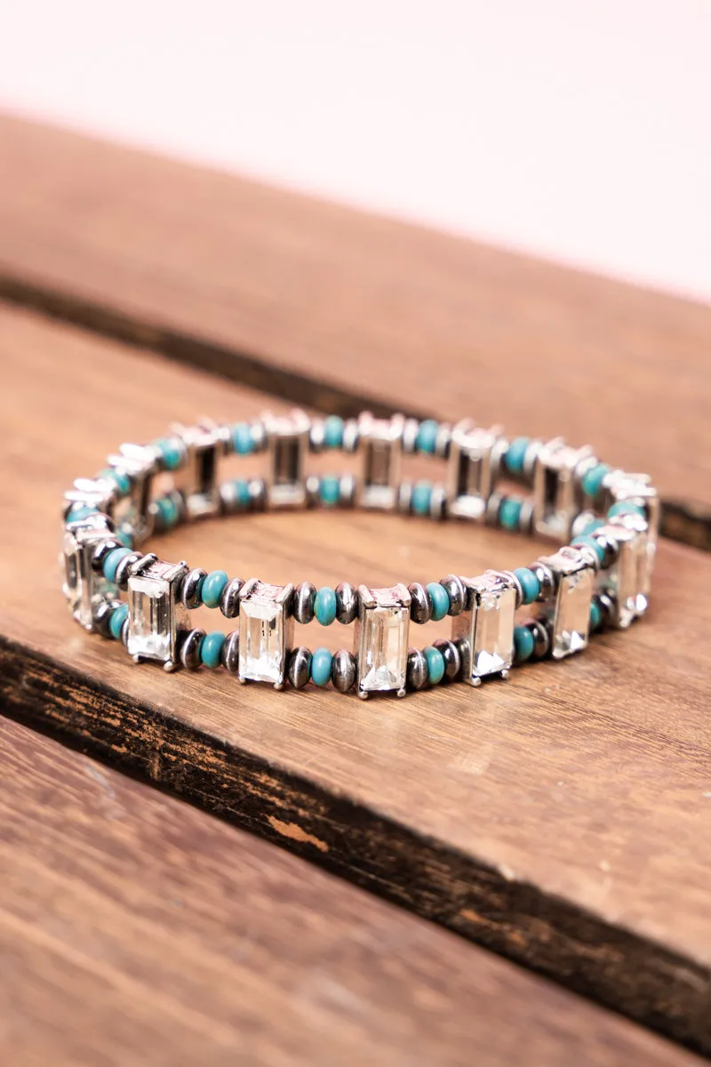 Turquoise York Town Silvertone Beaded Bracelet Set