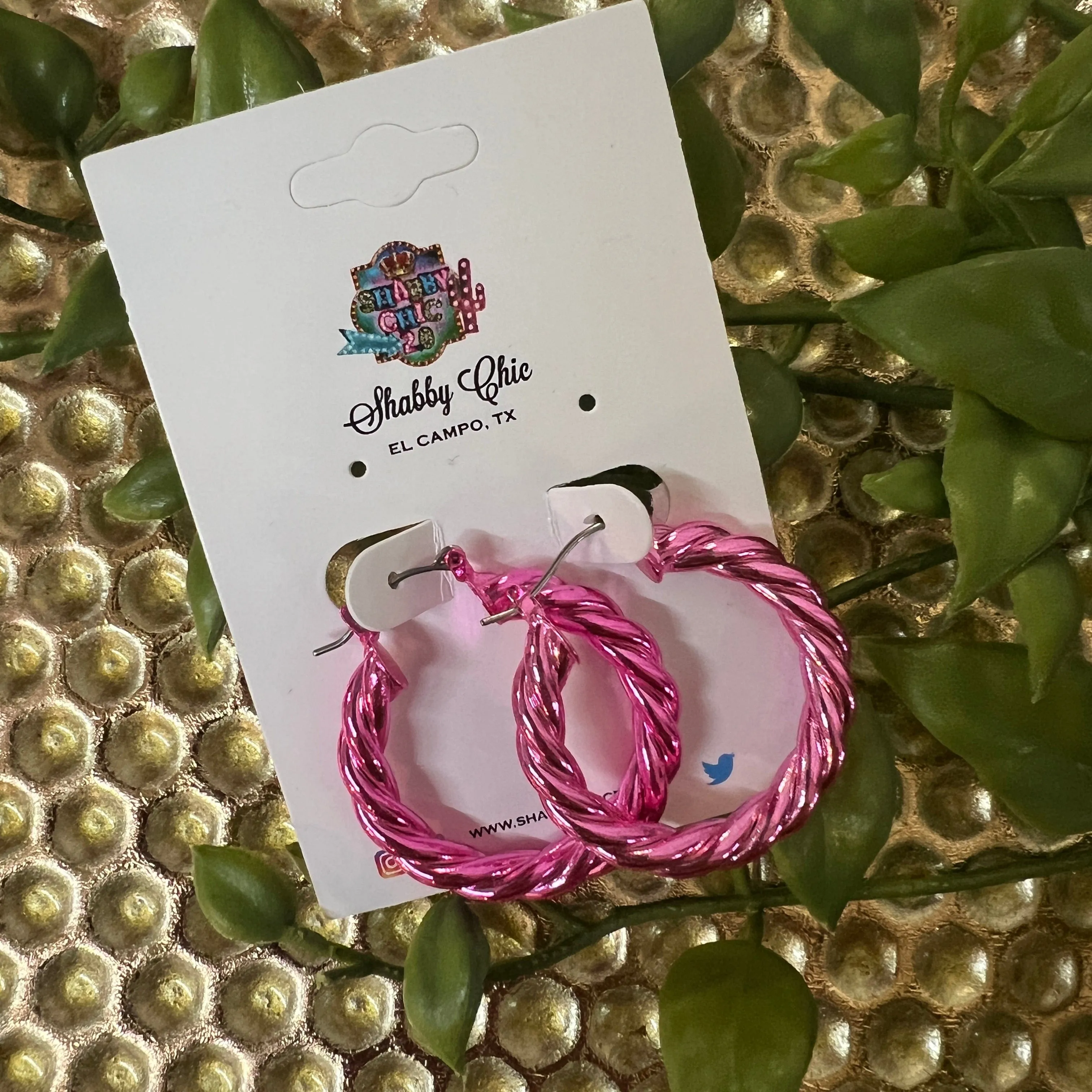 Twisted Hoop Earrings - Pink