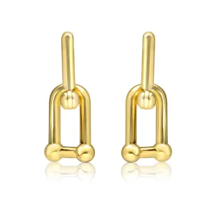 U-Shape Ball Chain Chunky Gold Plated Earring with Gift Pouch