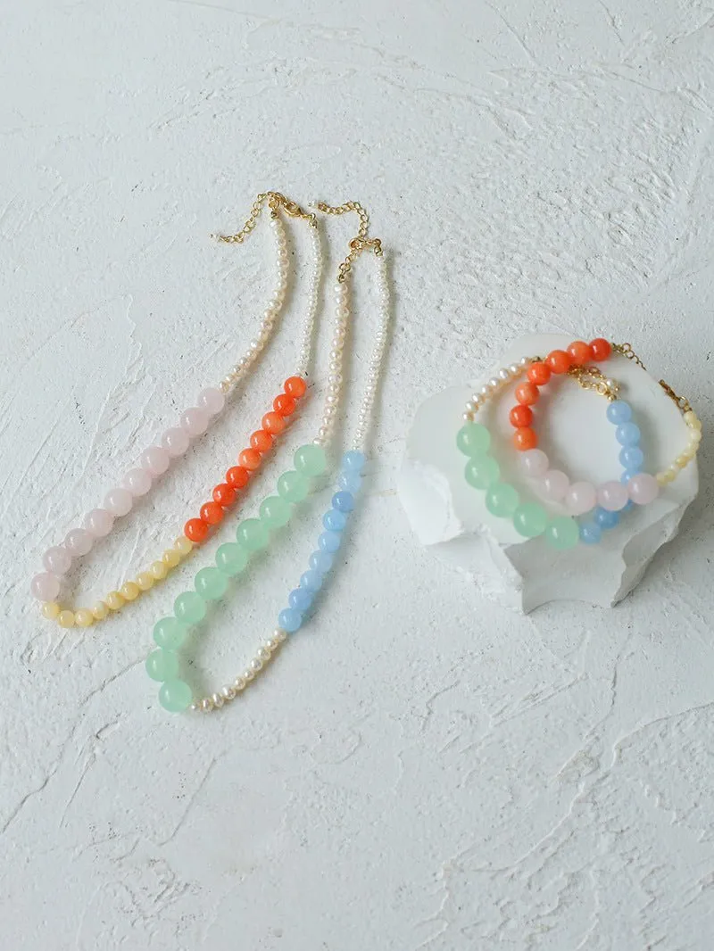 Vibrant Multicolored Gemstone Beaded Bracelet-Orange Pink Bracelet