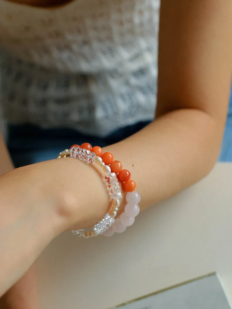 Vibrant Multicolored Gemstone Beaded Bracelet-Orange Pink Bracelet